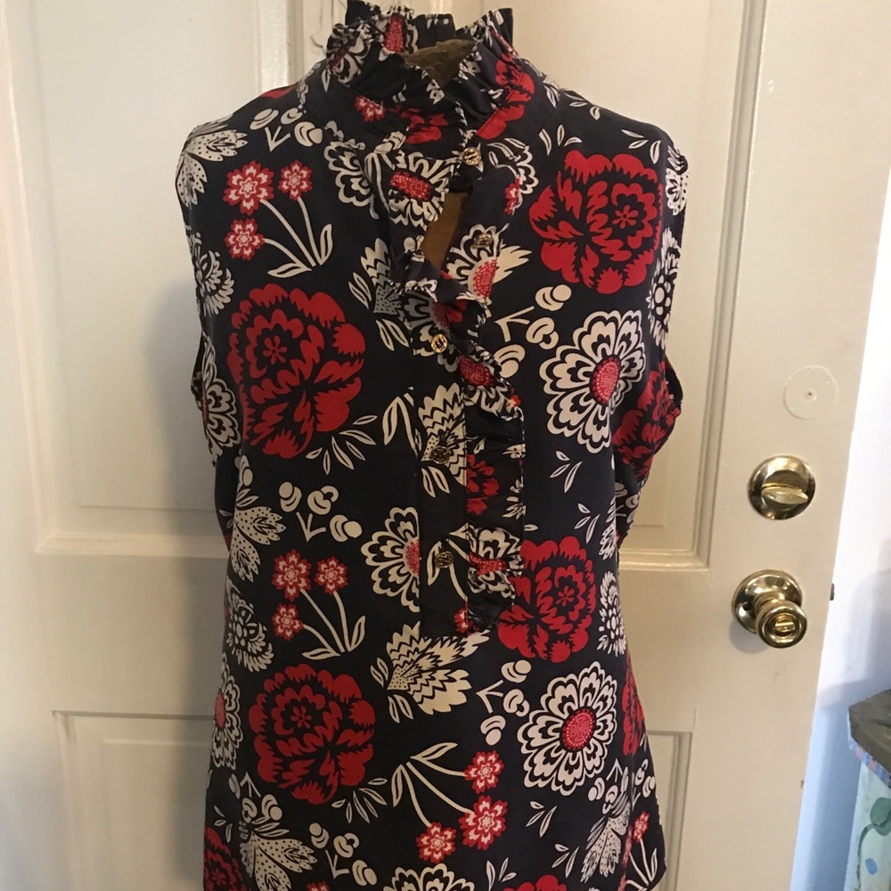 Tory Burch silk blouse sleeveless ruffled size 6